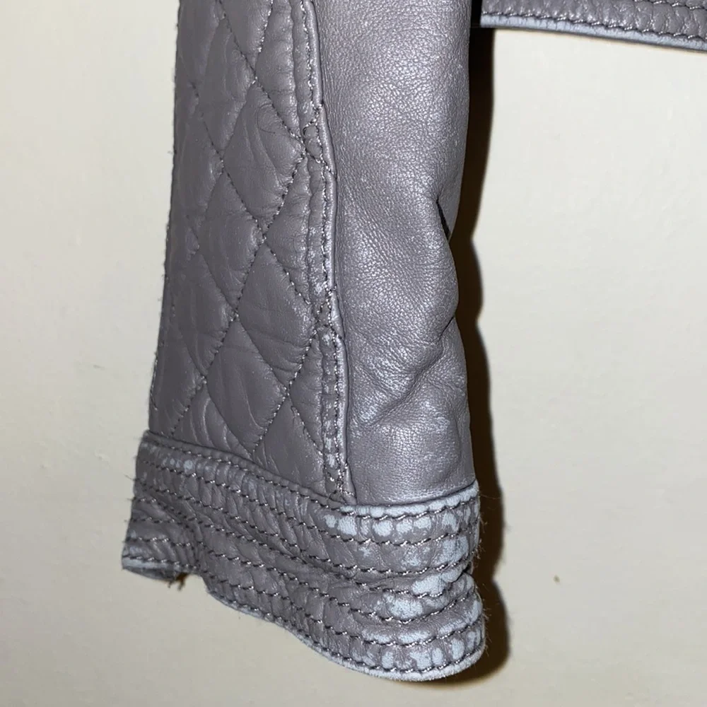 Samantha Sipos Gray Quilted Leather Biker Jacket size L